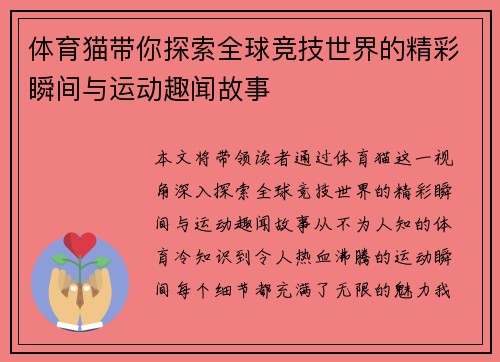 体育猫带你探索全球竞技世界的精彩瞬间与运动趣闻故事
